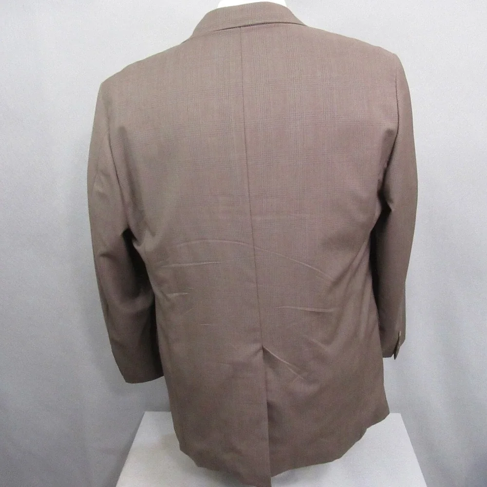 Hickey Freeman Mens Sport Coat 46L Brown Plaid Wool Cashmere Single‎ Vent